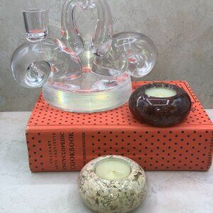 Vintage Pakistani Marble Onxy Tealight Candle Holders Set of 2